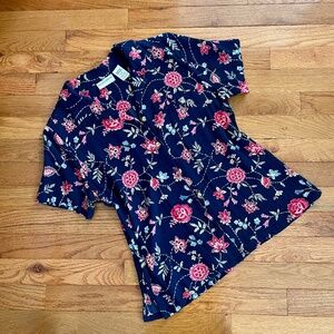 Jaclyn Smith ♡ Floral Button-up Short-Sleeve Collared Top